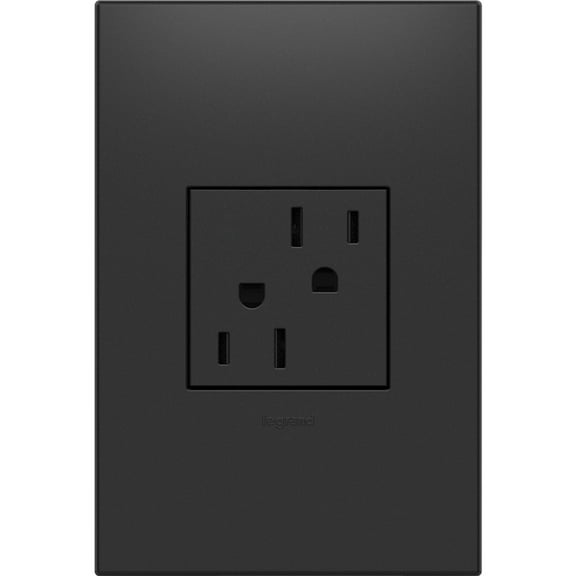 Legrand adorne 15A Tamper-Resistant Outlet With Matching Wall Plate in Graphite Finish, ARTR152G4WP