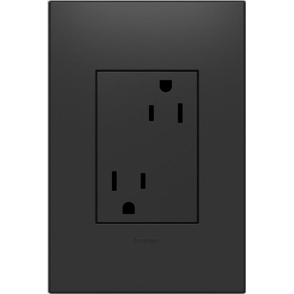 Legrand adorne 15A Tamper-Resistant Outlet with Matching Wall Plate, Plus Size, in Graphite Finish, ARTR153G4WP