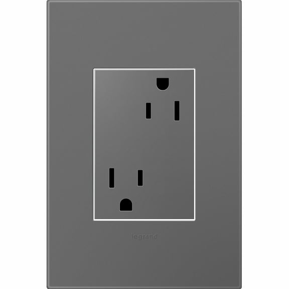 Legrand adorne 15A Tamper-Resistant Outlet with Matching Wall Plate, Plus Size, in Magnesium Finish, ARTR153M4WP