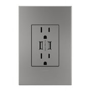 Legrand adorne Dual-USB Multi-Outlet in Magnesium Finish with Matching Wall Plate