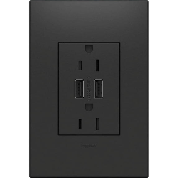 Legrand adorne Dual-USB Plus-Size Multi-Outlet Combo with Matching Wall Plate in Graphite Finish, ARTRUSB153G4WP