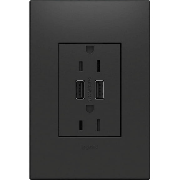 Legrand adorne Dual-USB Plus-Size Multi-Outlet Combo with Matching Wall Plate in Graphite Finish, ARTRUSB153G4WP