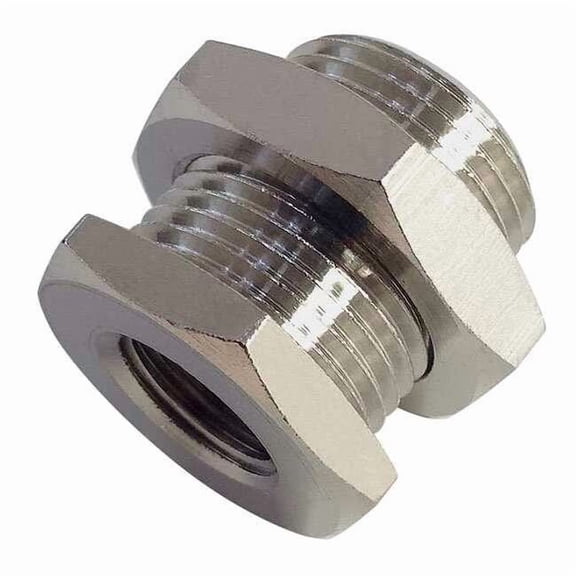 Female x Male Bulkhead Connector Brass Bulkhead Connector, 1/2 in Female BSPP X 28 mm Male Metric