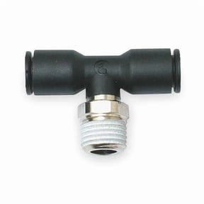 Push-Fit Tee Fitting, 5/16 in or 8mm Tube Size, Fiberglass-Reinforced Nylon, Black, 10 PK