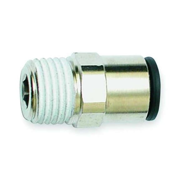 Push-Fit Adapter Fitting, 1/8 in Tube Size, Brass, Silver, 10 PK