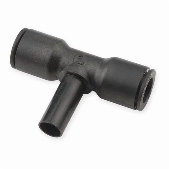 Push-Fit Tee Fitting, 5/16 in or 8mm Tube Size, Brass, Fiberglass-Reinforced Nylon, Black, 10 PK