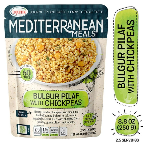 Legurme Ready to Eat Bulgur Pilaf Chickpeas, Plant Based, Vegan, NO Preservatives, NO Colorants, NO Artificial Flavors, 8.8 oz