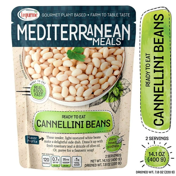 Legurme Ready to Eat Cannellini Beans, Gluten Free, Plant Based, Vegan, NO Preservatives, NO Colorants, NO Artificial Flavors, 14.1 oz