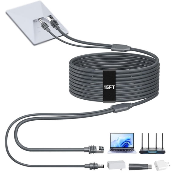 Lehaotech 2 in 1 Power and Ethernet Cable for Starlink Mini, 5M DC and USB-C Input Combo Cable