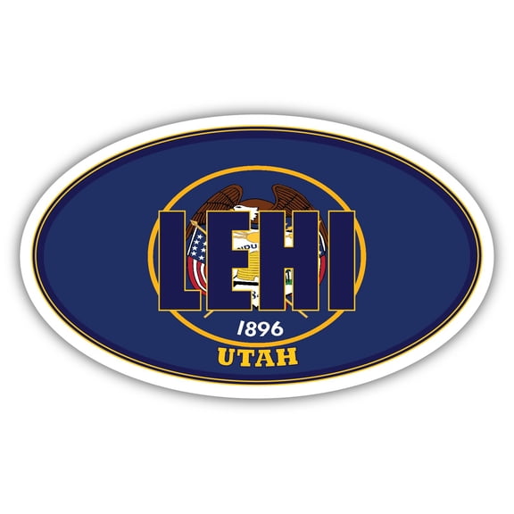 Lehi City Utah State Flag | UT Flag Utah County Oval State Colors Bumper Sticker Car Decal 3x5 inches