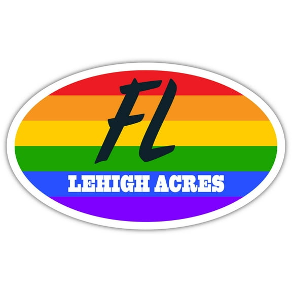 Lehigh Acres FL Florida Lee County Rainbow Pride Flag 6 Stripes Pride Flag Euro Decal Bumper Sticker 3M Vinyl 3" x 5"