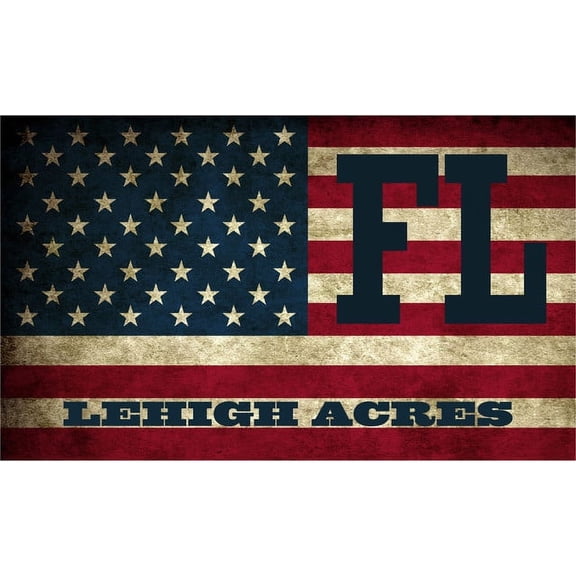 Lehigh Acres FL Florida Lee County Vintage US Flag Decal Bumper Sticker 3M Vinyl 3" x 5"