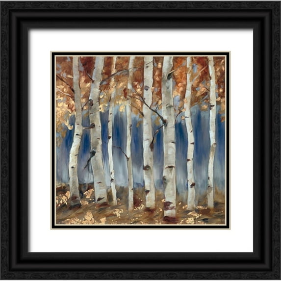 Lehman, Laurel 15x15 Black Ornate Wood Framed with Double Matting Museum Art Print Titled - Copper and Blue Birch Trees, Square 1