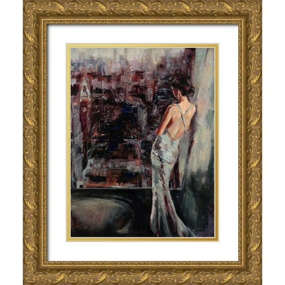 Lehman, Laurel 25x32 Gold Ornate Wood Framed with Double Matting Museum Art Print Titled - Wistful Gaze