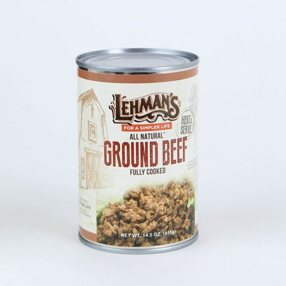 Lehman's All Natural Canned Meat, USA Made Ready to Eat for Everyday, Camping or Emergencies, 14.5 oz Cans, Case of 24, Ground Beef