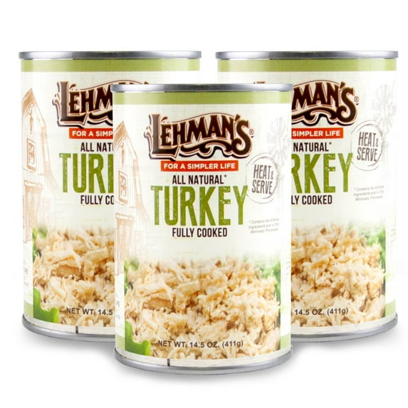 Lehman's All Natural Canned Meat, USA Made Ready to Eat for Everyday, Camping or Emergencies, 14.5 oz each, Pack of 3, Turkey
