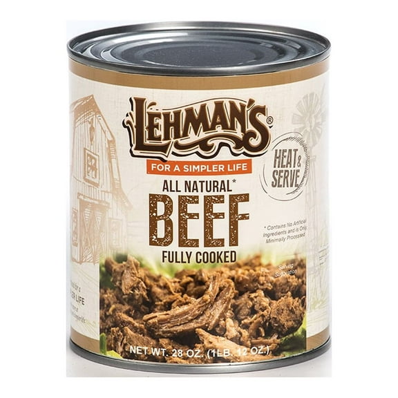 Lehman's All Natural Canned Meat, USA Made Ready to Eat for Everyday, Camping or Emergencies, 28 oz Can, Beef