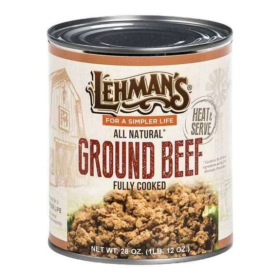 Lehman's All Natural Canned Meat, USA Made Ready to Eat for Everyday, Camping or Emergencies, 28 oz Cans, Case of 12, Ground Beef