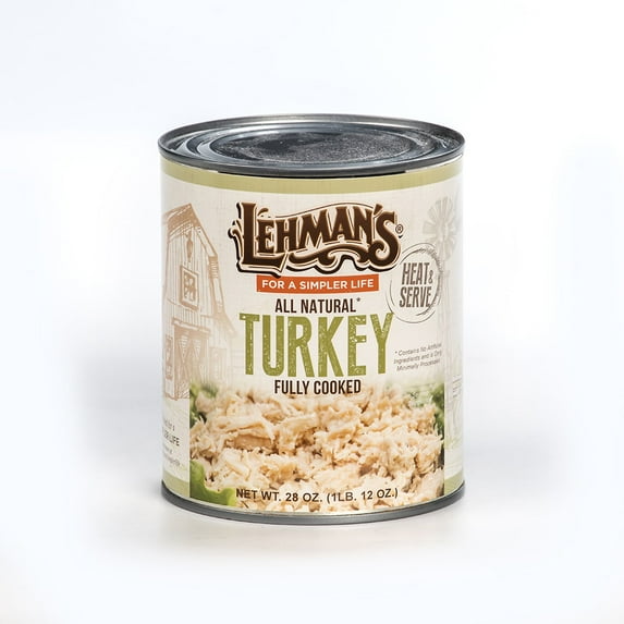 Lehman's All Natural Canned Meat, USA Made Ready to Eat for Everyday, Camping or Emergencies, 28 oz Cans, Case of 12, Turkey