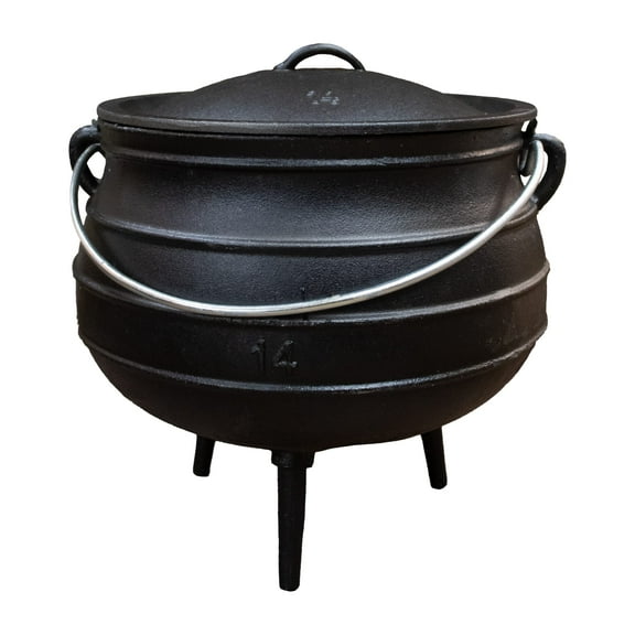 Lehman's Campfire Cooking Kettle Pot - Cast Iron Potje Dutch Oven with 3 Legs and Lid, 16 inch, 9 gallon