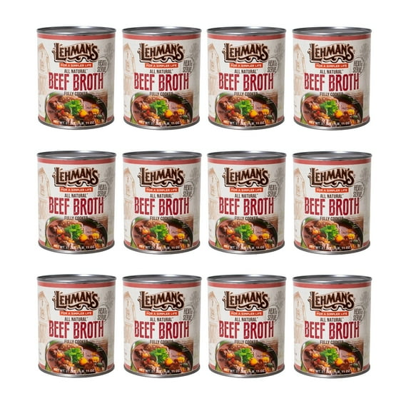 Lehman's Canned Beef Broth for Baking, Cooking and Pantry, All Natural Fully Cooked Stock, 27 oz Cans, Case of 12