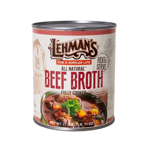 Lehman's Canned Beef Broth for Cooking, Baking and Kitchen Pantry, Fully Cooked, Heat and Serve Can, 27 oz
