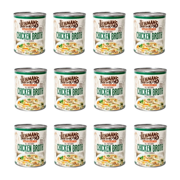 Lehman's Canned Chicken Broth for Baking, Cooking and Pantry, All Natural Fully Cooked Stock, 27 oz Cans, Case of 12