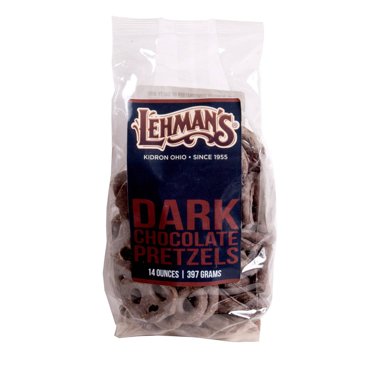 Lehman's Chocolate Covered Mini Pretzels, Pure Dark Chocolate Coated Sweet and Salty Snack, 14 oz Resealable Bag