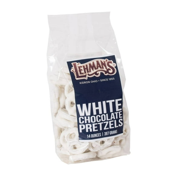 Lehman's Chocolate Covered Mini Pretzels, White Chocolate Coated Pretzels, Sweet and Salty Snack, 14 oz Resealable Bag