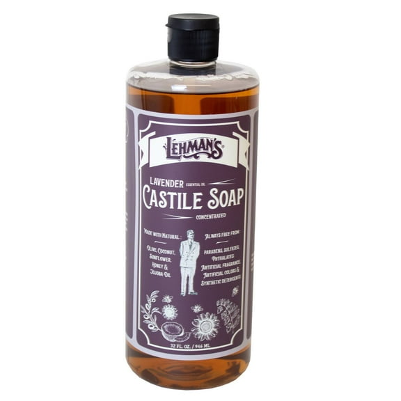Lehman's Concentrated Liquid Castile Soap, Natural and Gentle Multipurpose Cleaning Solution, 32 fl oz, Lavender Scent