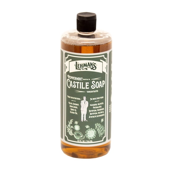 Lehman's Concentrated Liquid Castile Soap, Natural and Gentle Multipurpose Cleaning Solution, 32 fl oz, Peppermint Scent