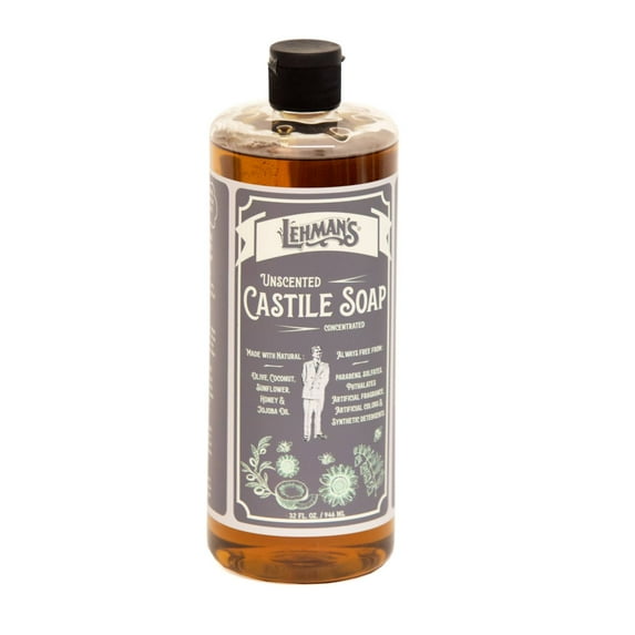 Lehman's Concentrated Liquid Castile Soap, Natural and Gentle Multipurpose Cleaning Solution, 32 fl oz, Unscented