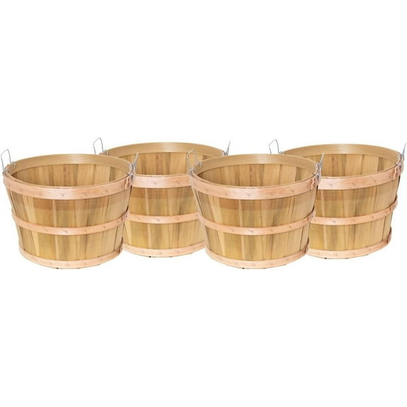 Lehman's Handcrafted Half Bushel Baskets, Vintage Style USA Made Poplar Wood with Wire Handles, 9.5 x 14.75 inches, Set of 4