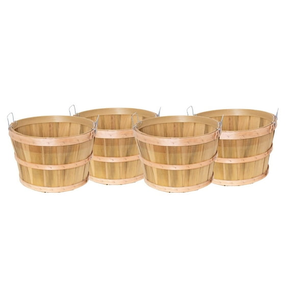 Lehman's Handcrafted Half Bushel Baskets, Vintage Style USA Made Poplar Wood with Wire Handles, 9.5 x 14.75 inches, Set of 4
