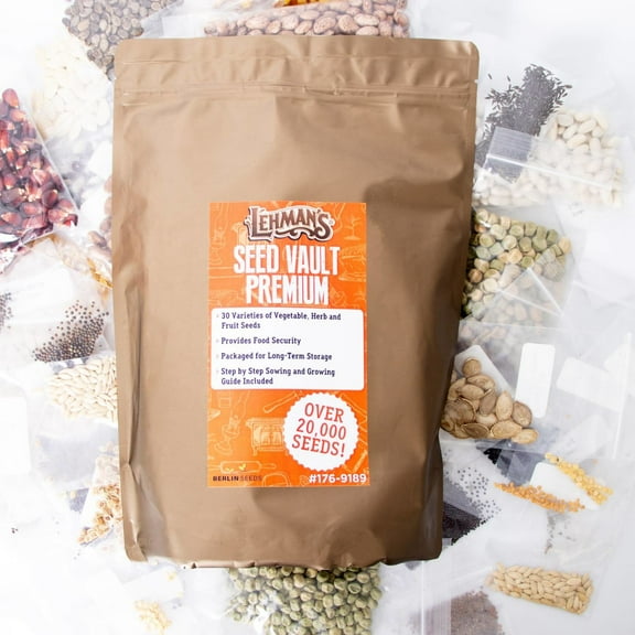 Lehman's Heirloom Garden Seed Vault Kit, Premium with 30 Varieties of Vegetable Herb and Fruit Seeds and Sowing Growing Guide, 20K+ Seeds