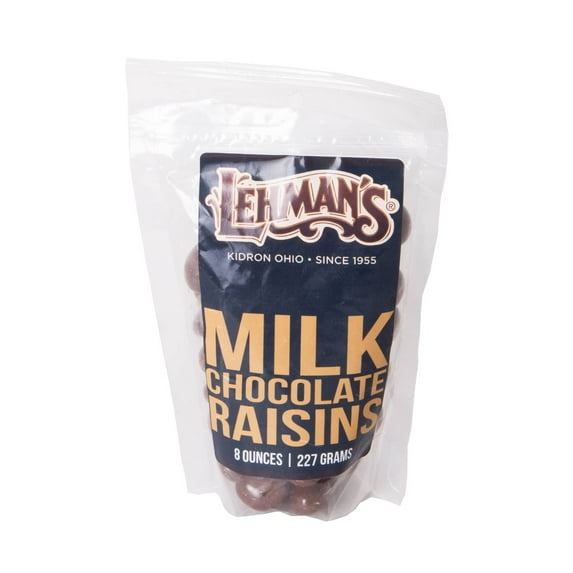 Lehman's Milk Chocolate Covered Raisins, Pure Milk Chocolate Candy Coated Confectionery Snack, 8 oz Resealable Bag