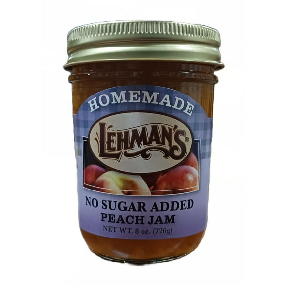 Lehman's No Sugar Added Jam, All Natural Homemade Jam, No Preservatives, 8 Ounce Jar, Peach