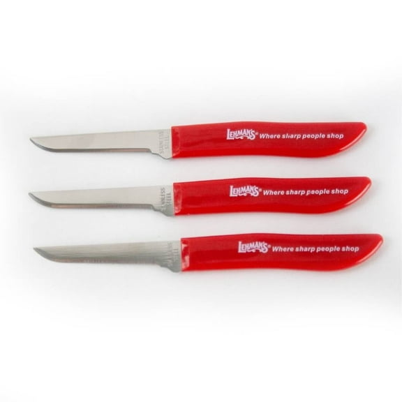 Lehman's Paring Knife Set, Sharp Flexible Stainless Steel Peeling Coring Knives, 2.5 inch Blades, Pack of 3
