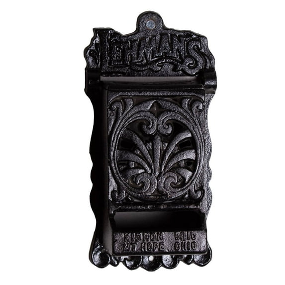 Lehman's Wall Mounted Matchbox Holder, Cast Iron, Vintage Style, Handy Dispenser for Kitchen Match Sticks, Glossy Black