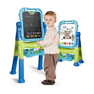 Easel for Kids, 4 in 1 Double Sided Kids Art Easel with Magnetic White Board & Chalk Board - Blue