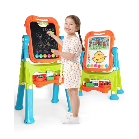 Easel for Kids, 4 in 1 Double Sided Kids Art Easel with Magnetic White Board & Chalk Board - Green