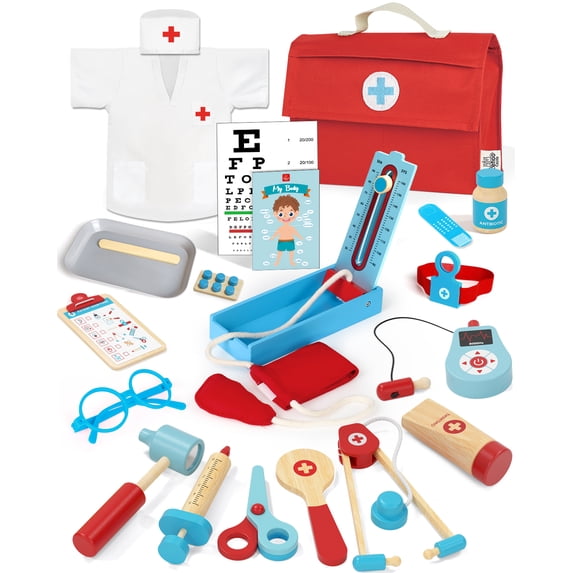 Doctor Kits for Kids, Doctor Pretend Play Set, Toddler Toys 3-5, Role Play Wooden Doctor Kit, Best Gift for Boys & Girls