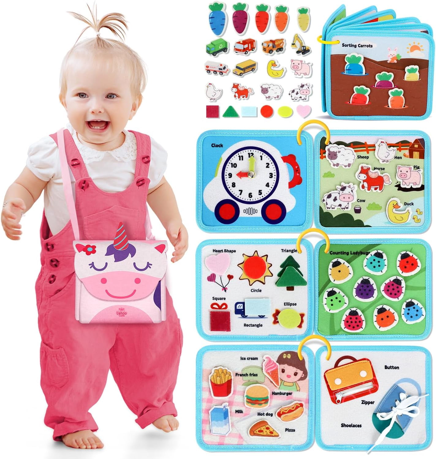 Busy Board Montessori Livre Sensoriel Pour Enfant 1-3 Ans - 12 Pages D'activités - Thème Licorne, Cadeau éducatif - 4