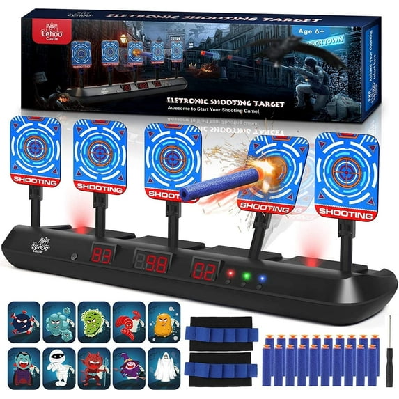 Shooting Targets for Nerf, 5 Targets Shooting Games for Kids, Digital Scoring Target, Gifts for 5 6 7 8 9 10 Year Old Boy