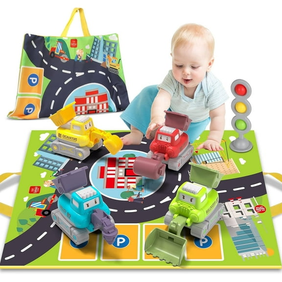 Toys for 1 2 3 Year Old Boy Girl, Construction Vehicle Toy Cars For Toddlers, Press and Go Toy Cars, Pull Back Cars Baby Toys