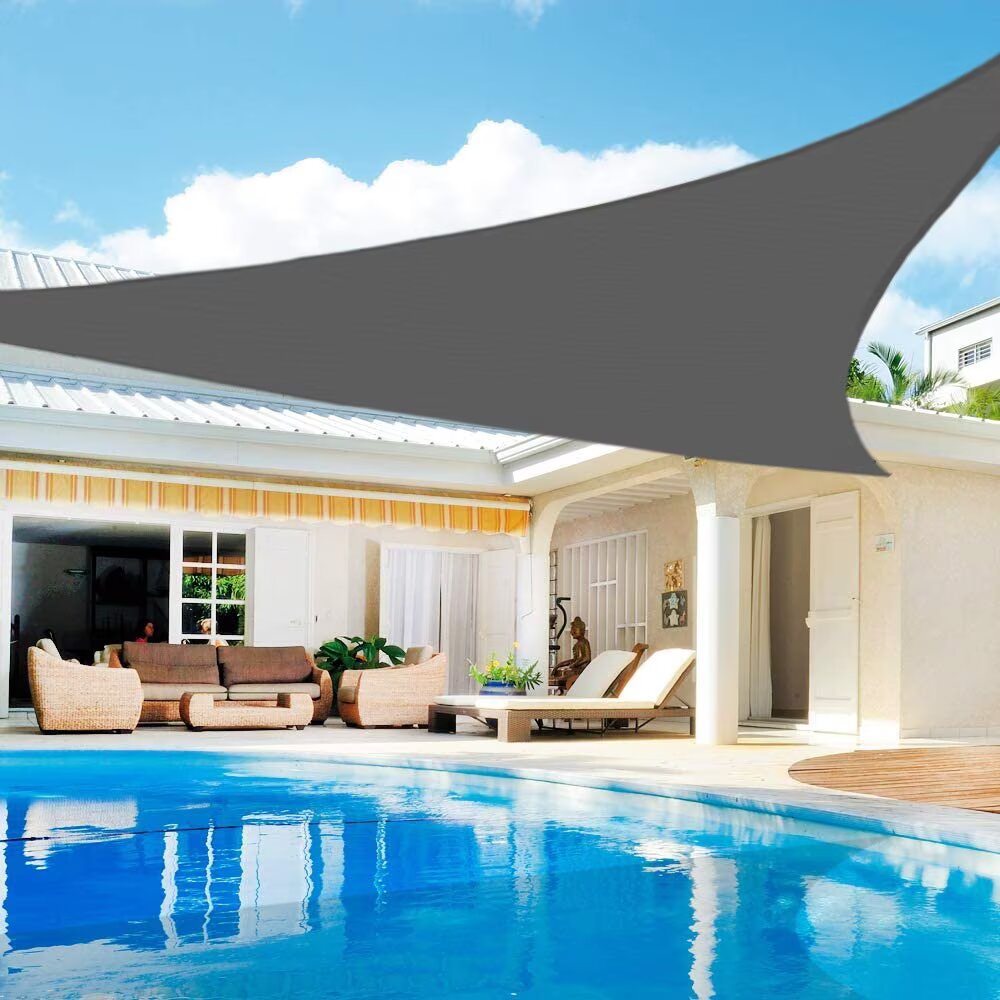 TANG 180GSM Gray Triangle Sun Shade Sail - Permeable Canopy Cover For Garden/Pool W/ Hardware Kit