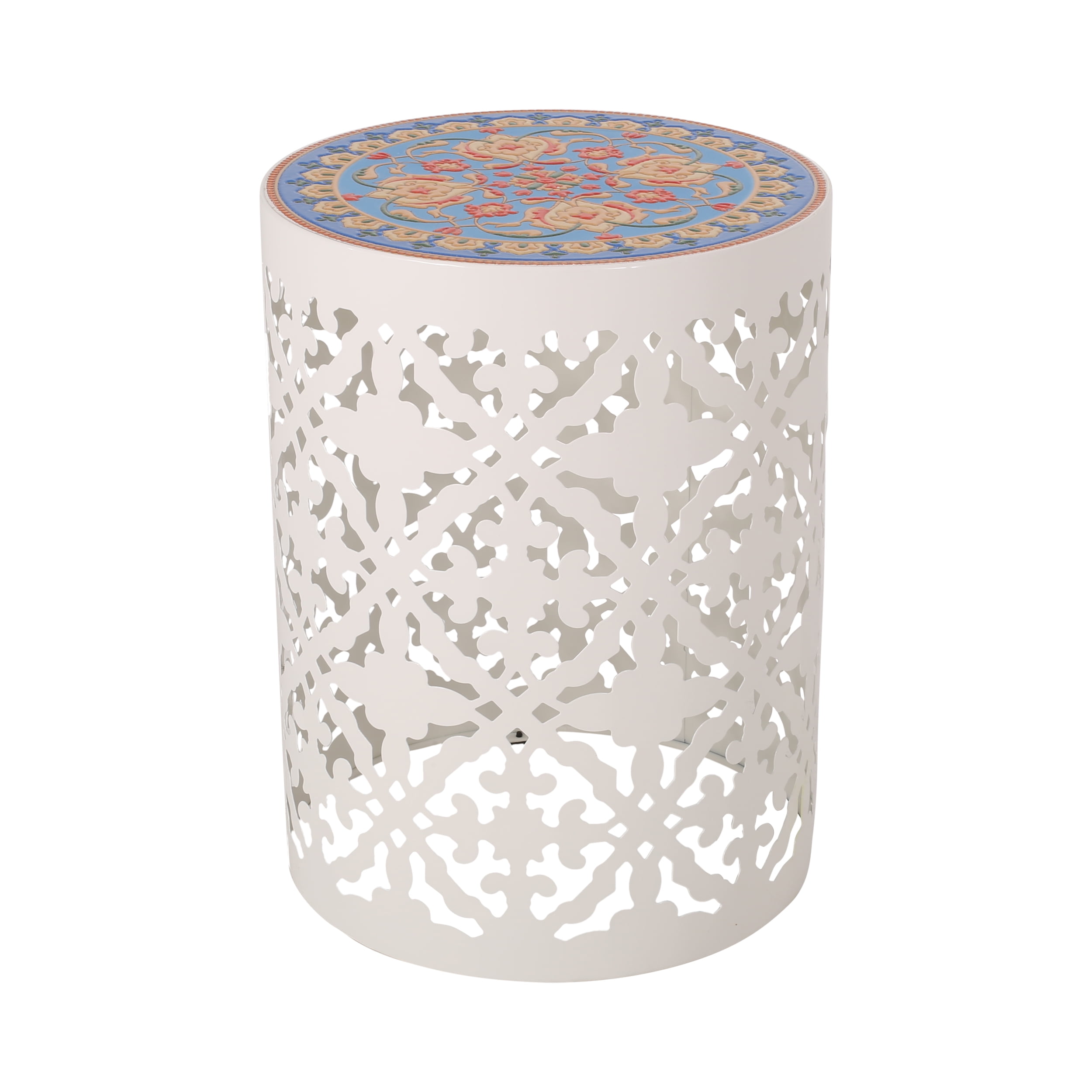 Leiam Outdoor Iron Side Table, White, Multi-Color - Walmart.com