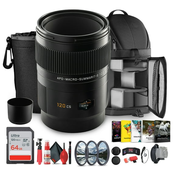 Leica APO-Macro-Summarit-S 120mm f/2.5 CS Lens | Medium Format | 1:2 Ratio | Professional Macro Lens for Product & Art Photography (11052) + Backpack + Photo Software + Filter Kit + 64GB Card + More