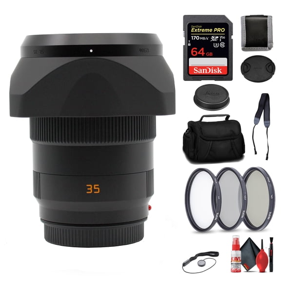Leica APO-SUMMICRON-SL 35mm F/2 Aspherical for SL & T System Cameras + 64GB SD Card + Padded Case + More