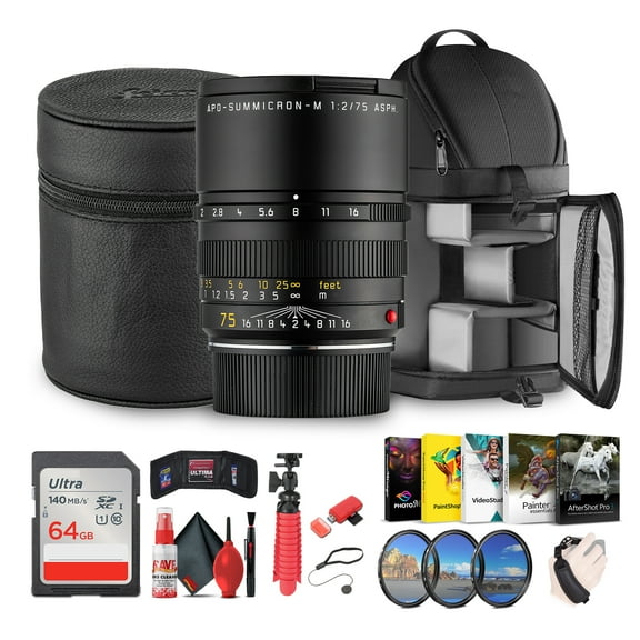 Leica APO-Summicron-M 75mm f/2 ASPH. Lens Black | Compact M-Mount Portrait Lens with APO Correction & Manual Focus Precision (11637) + Sling Backpack + Photography Software + 64GB Memory Card + More